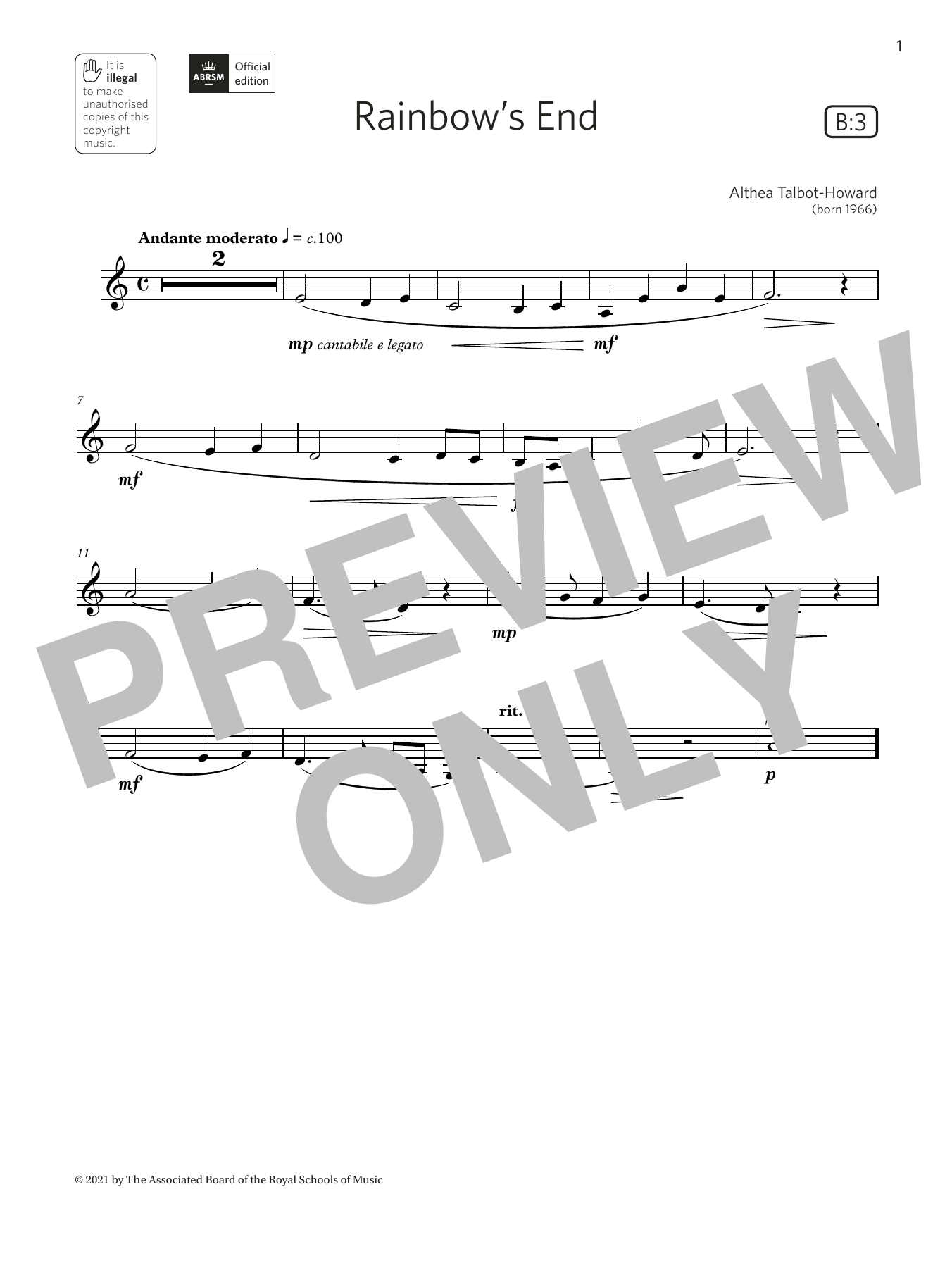 Althea Talbot-Howard Rainbow's End (Grade 1 List B3 from the ABRSM Clarinet syllabus from 2022) Sheet Music