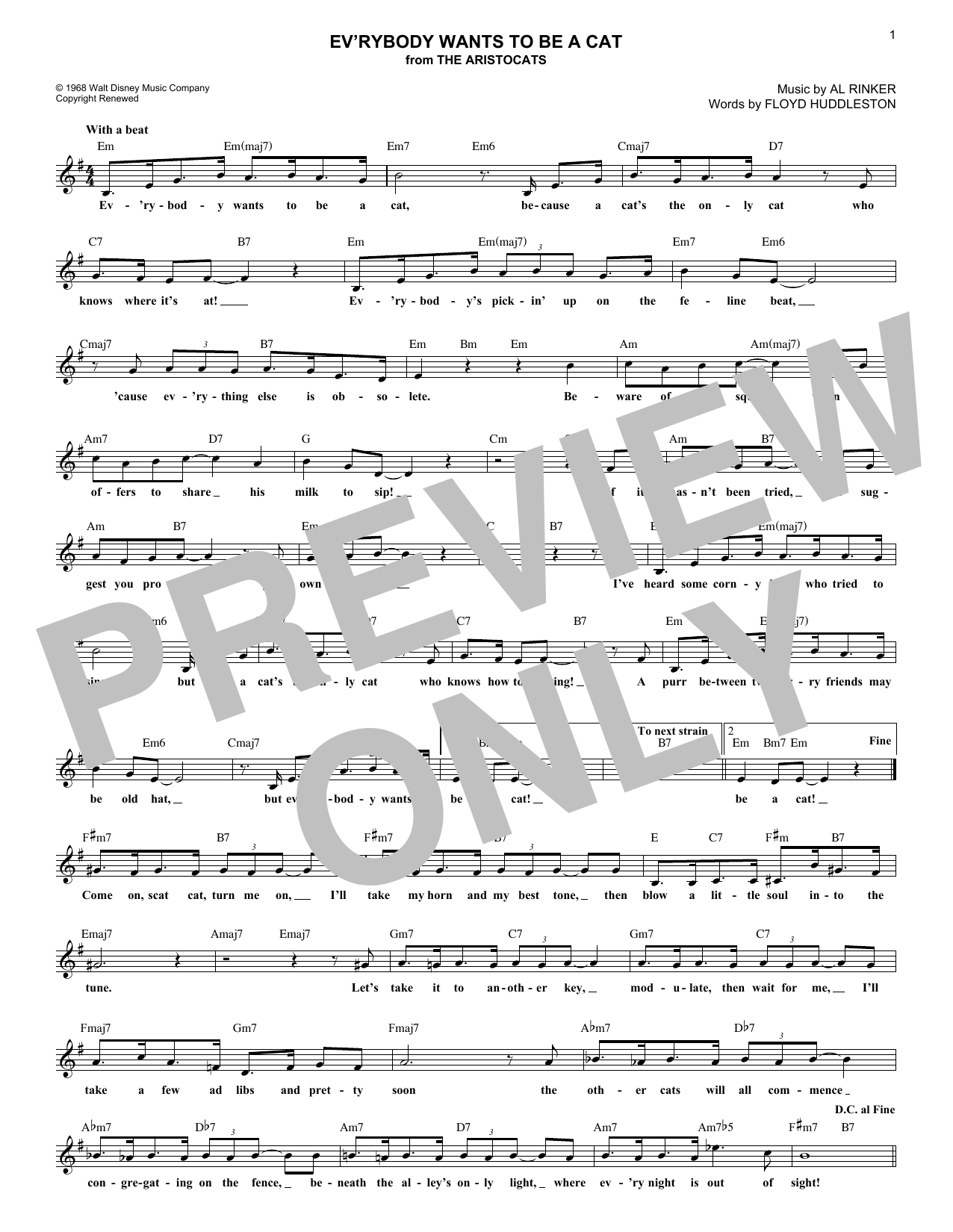 Al Rinker Ev'rybody Wants To Be A Cat (from The Aristocats) Sheet Music