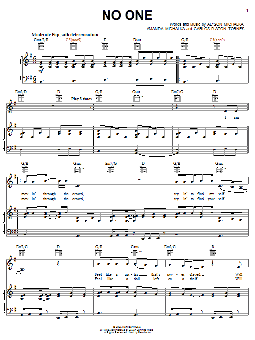 Aly & AJ No One Sheet Music