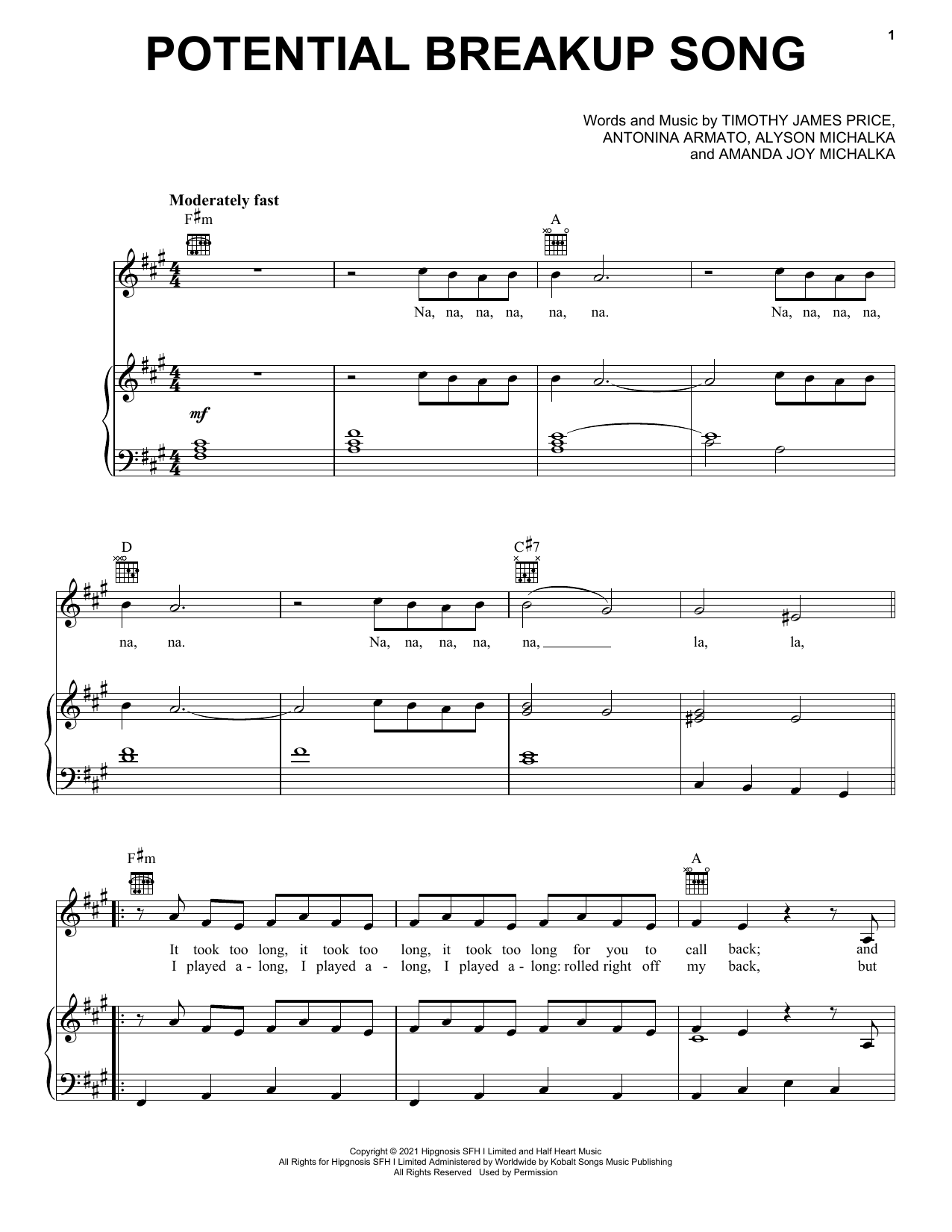 Aly & AJ Potential Breakup Song Sheet Music