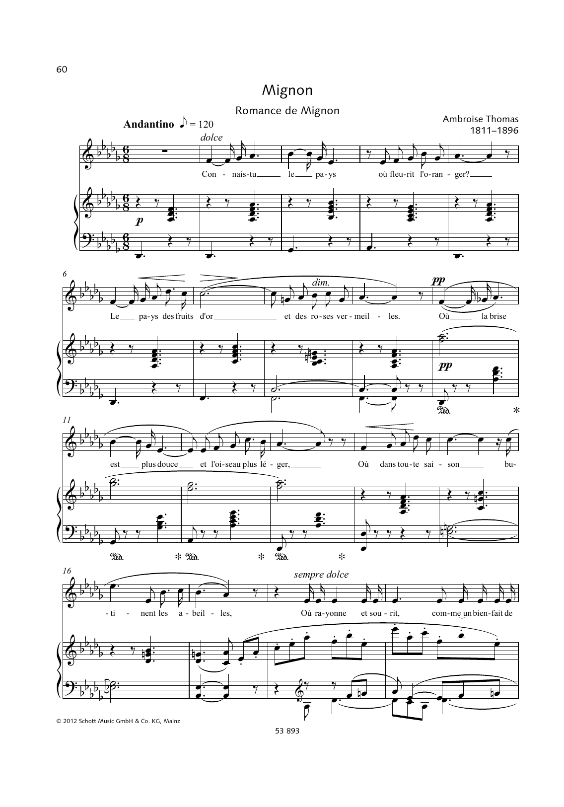 Ambroise Thomas Connais-tu le pays Sheet Music