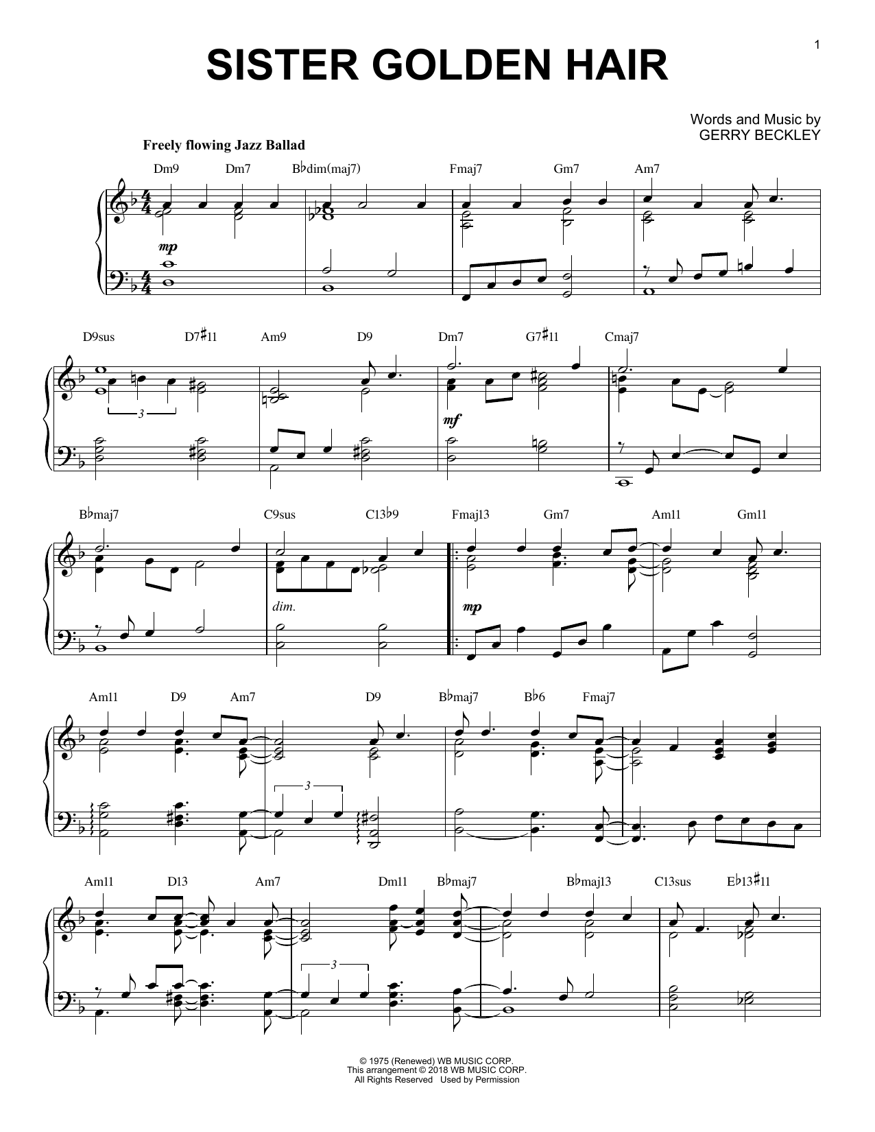 America Sister Golden Hair [Jazz version] Sheet Music