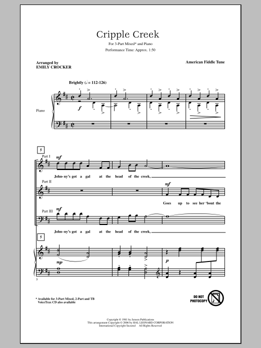 American Fiddle Tune Cripple Creek (arr. Emily Crocker) Sheet Music