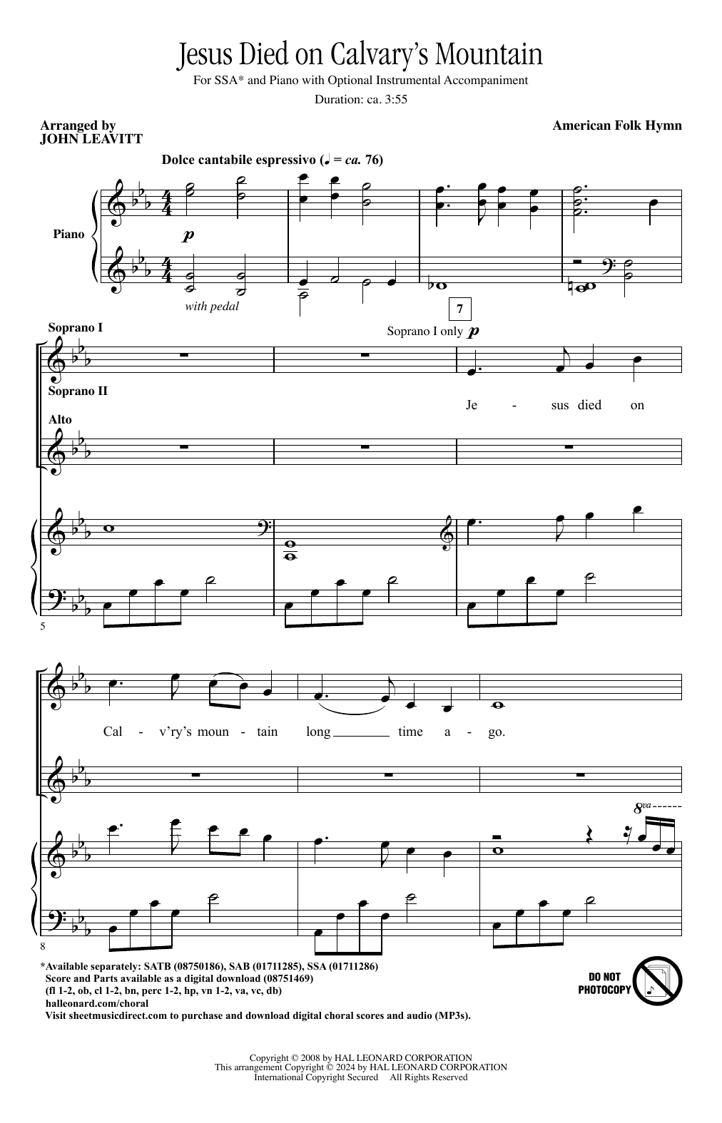 American Folk Hymn Jesus Died On Calvary's Mountain (arr. John Leavitt) Sheet Music