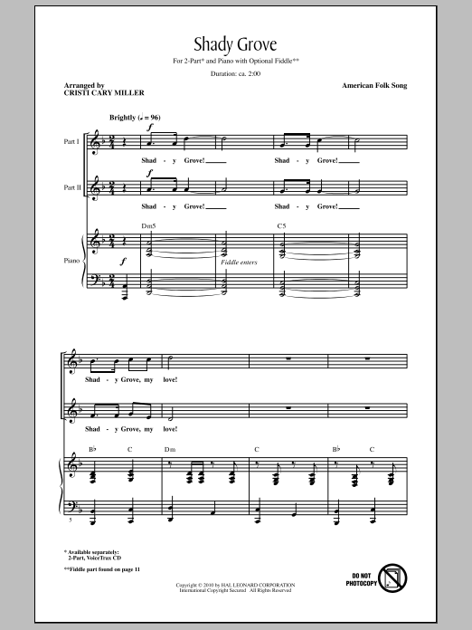 American Folk Song Shady Grove (arr. Cristi Cary Miller) Sheet Music