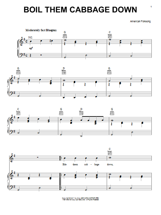 American Folksong Boil Them Cabbage Down Sheet Music