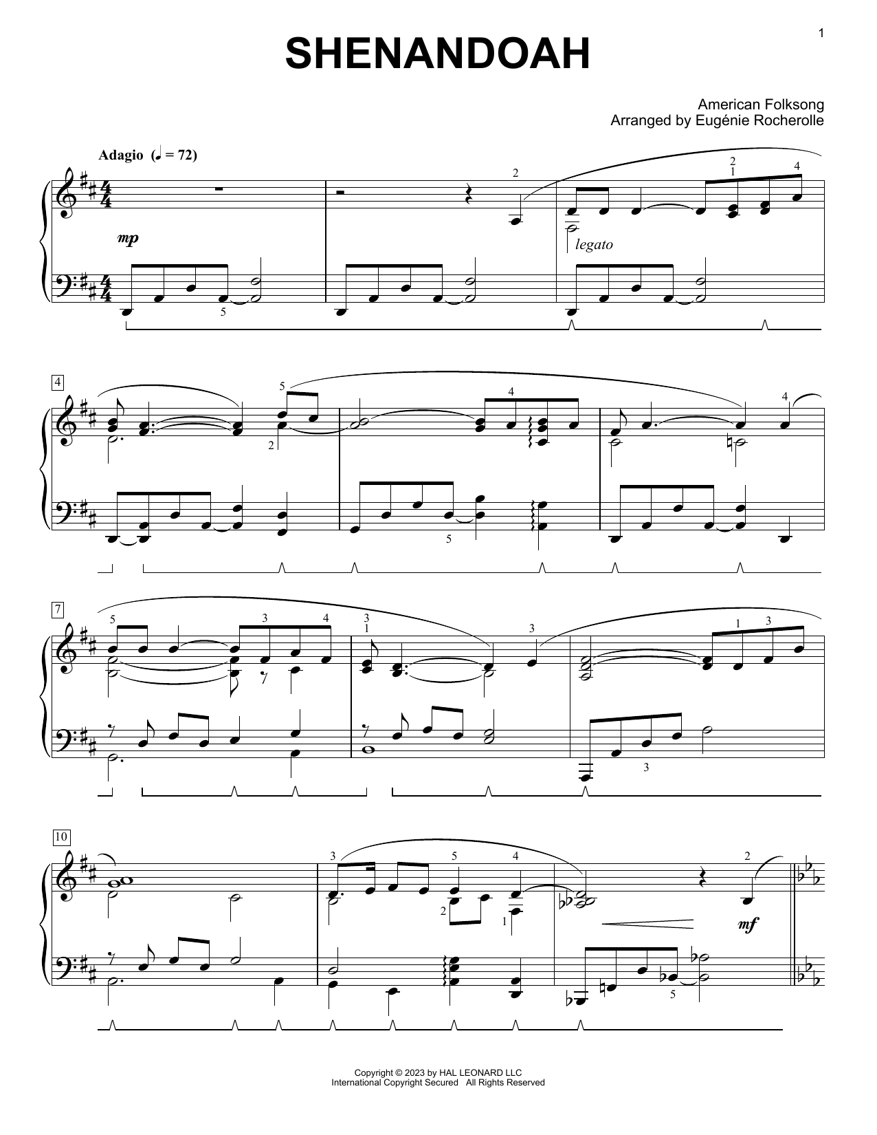 American Folksong Shenandoah (arr. Eugénie Rocherolle) Sheet Music