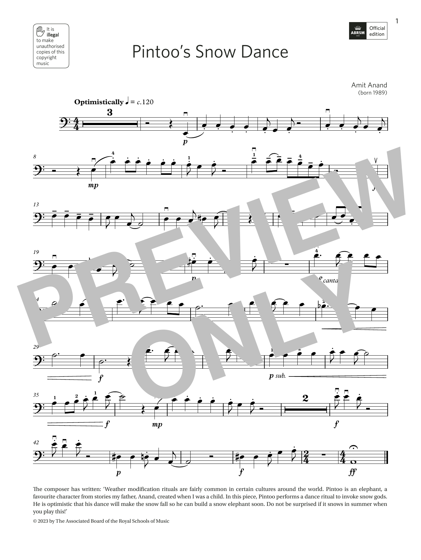 Amit Anand Pintoo's Snow Dance (Grade 4, C11, from the ABRSM Double Bass Syllabus from 2024 Sheet Music