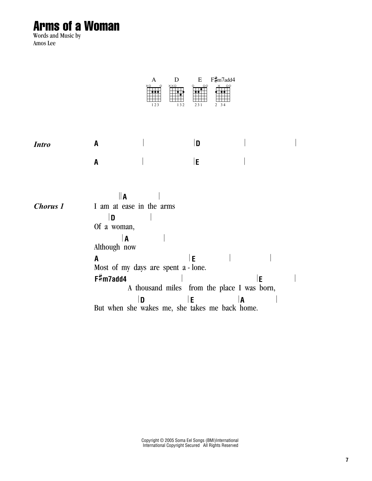 Amos Lee Arms Of A Woman Sheet Music