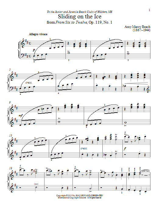 Amy Beach Sliding On Ice Sheet Music