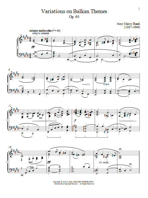 Amy Beach Variations On Balkan Themes, Op. 60 Sheet Music