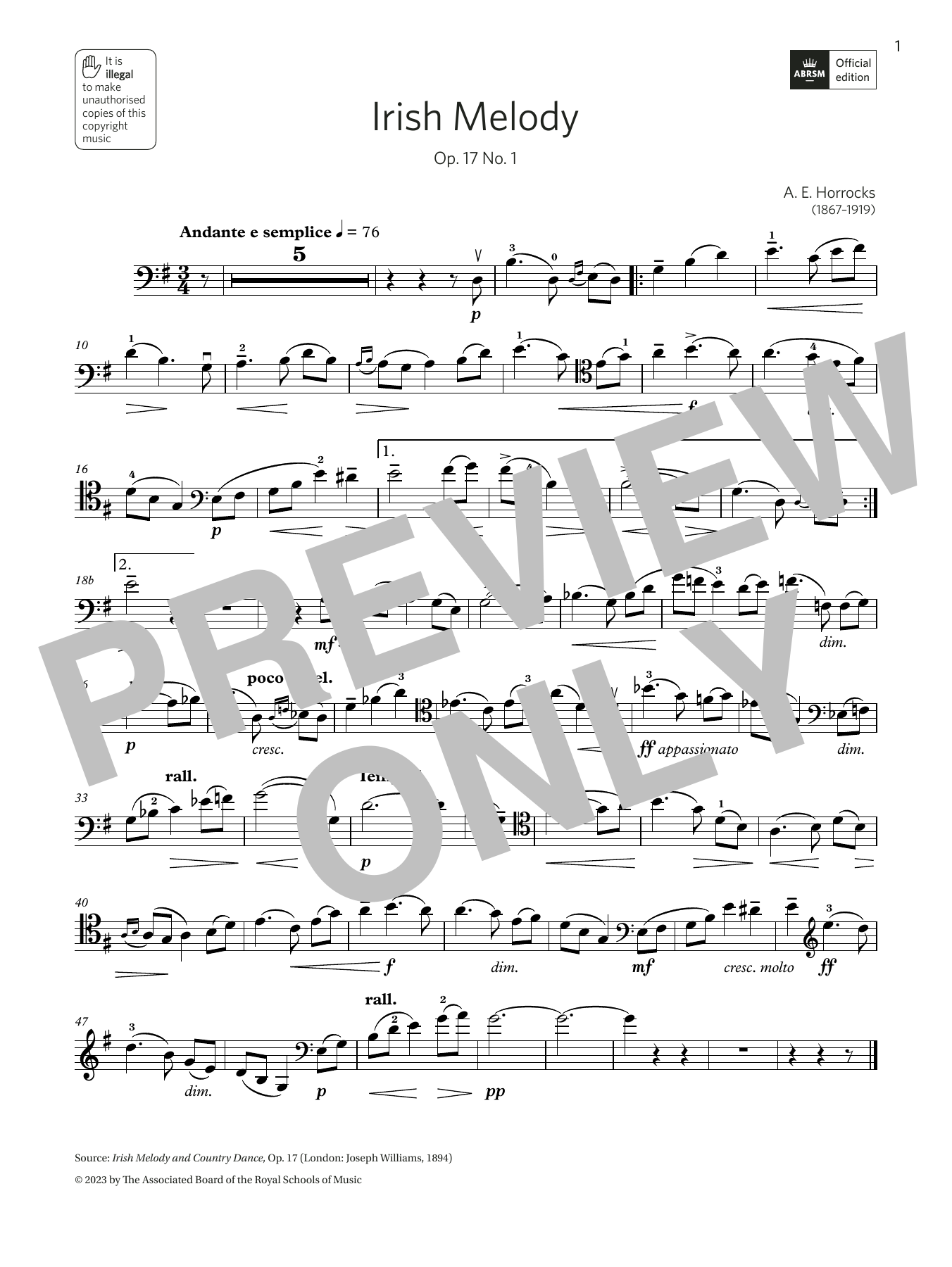 Amy Elsie Horrocks Irish Melody (Grade 6, B13, from the ABRSM Cello Syllabus from 2024) Sheet Music