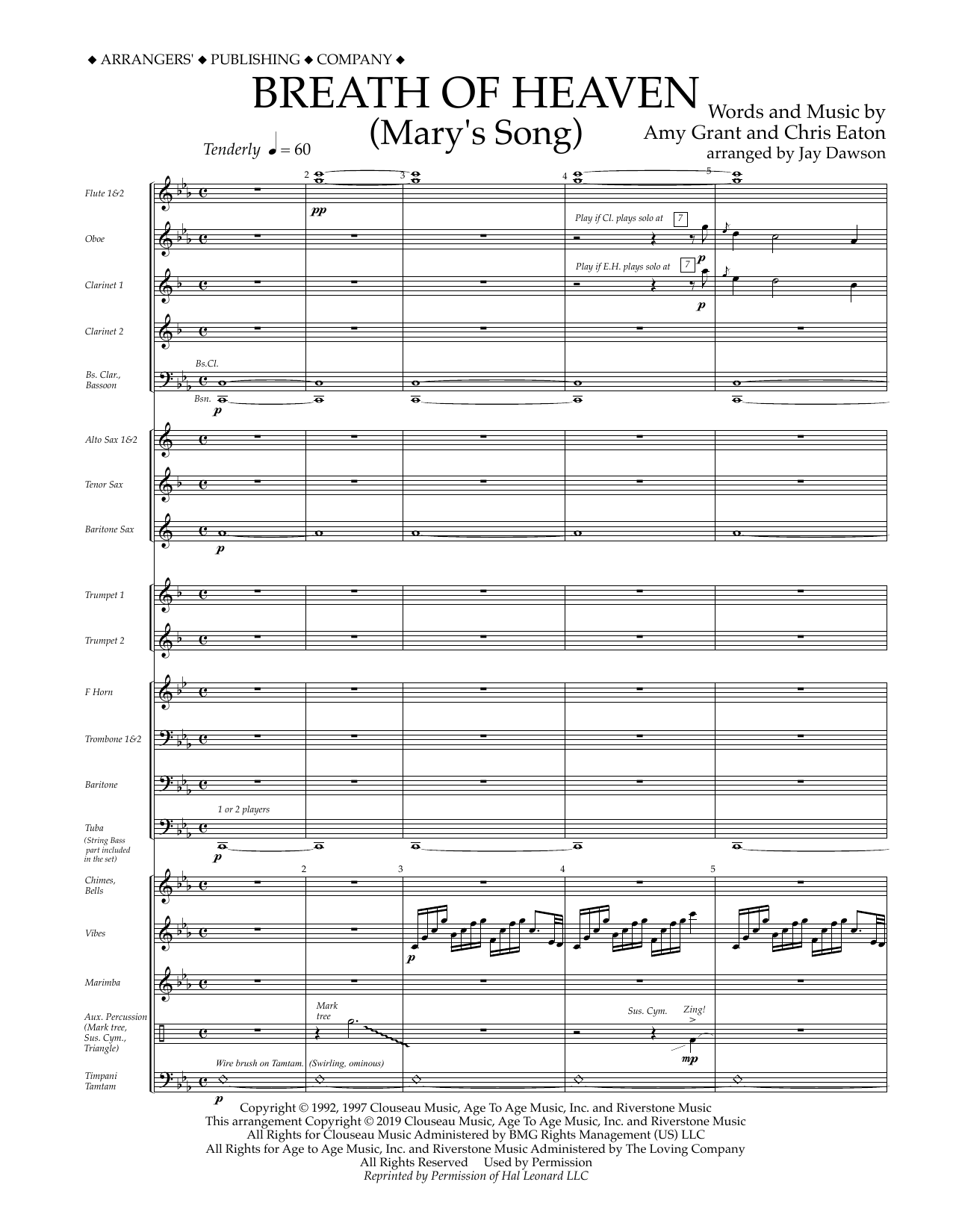 Amy Grant Breath of Heaven (Mary's Song) (arr. Jay Dawson) - Conductor Score (Full Score) Sheet Music