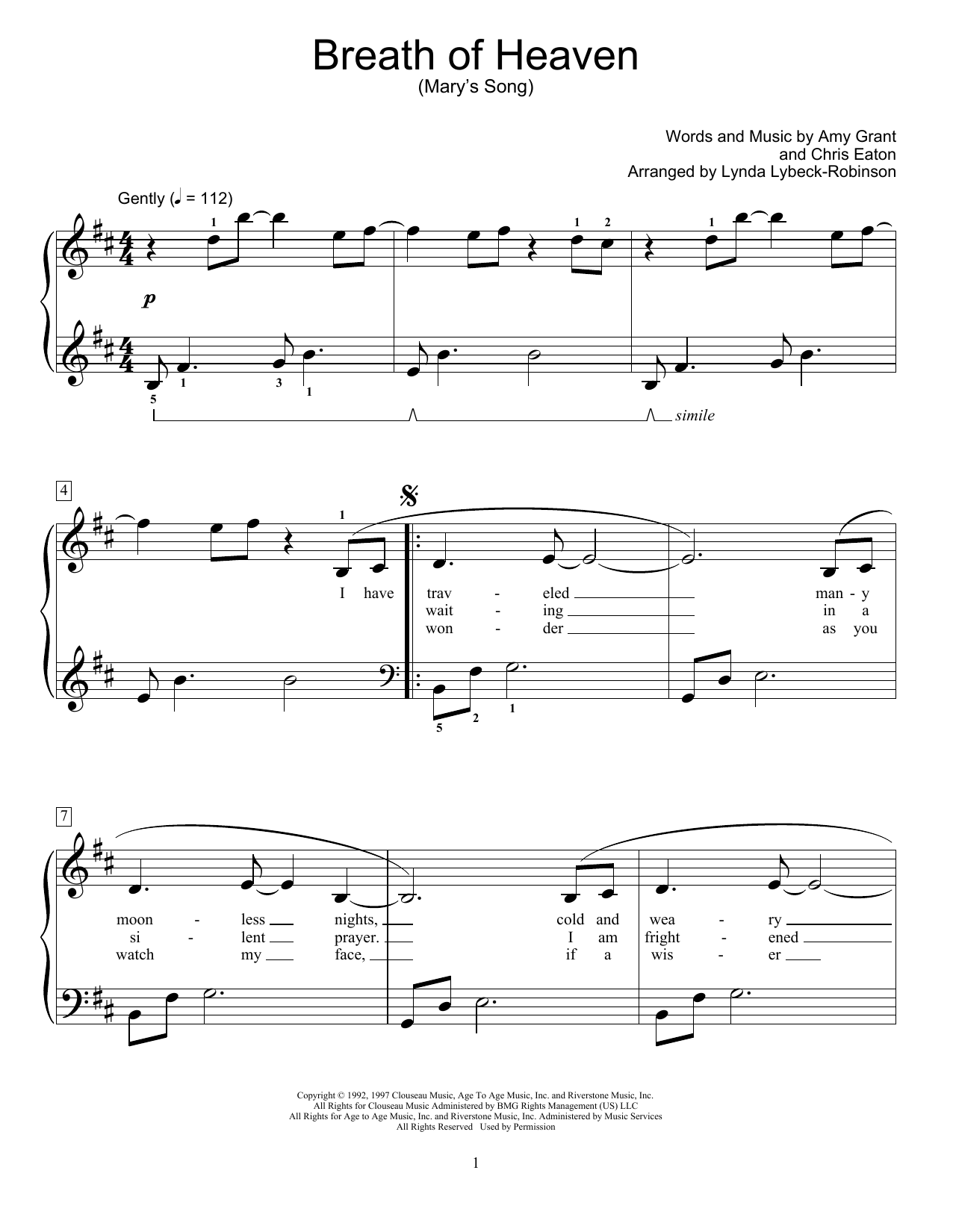 Amy Grant Breath Of Heaven (Mary's Song) (arr. Lynda Lybeck-Robinson) Sheet Music