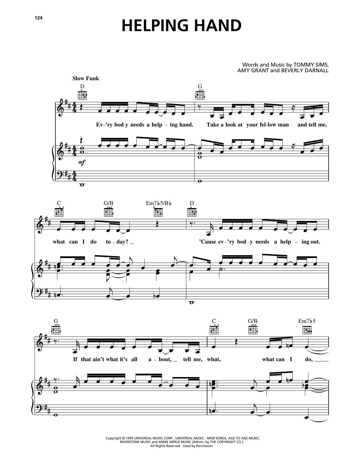 Amy Grant Helping Hand Sheet Music