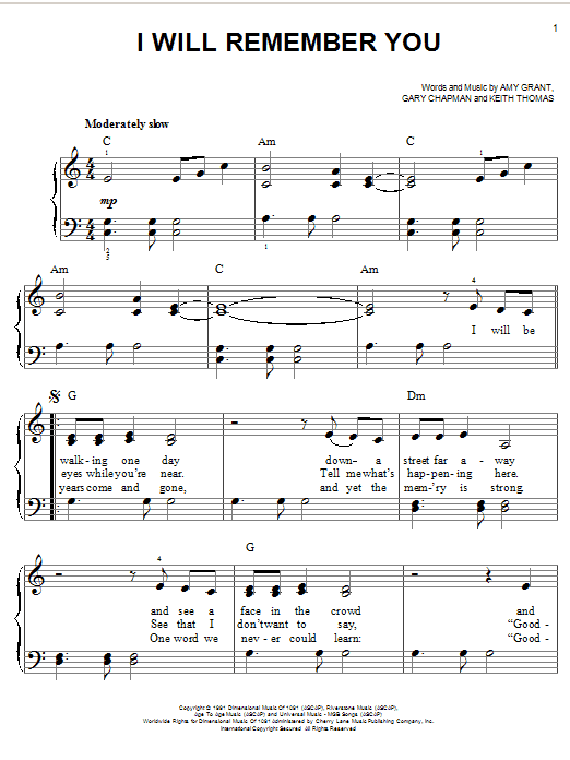 Amy Grant I Will Remember You Sheet Music