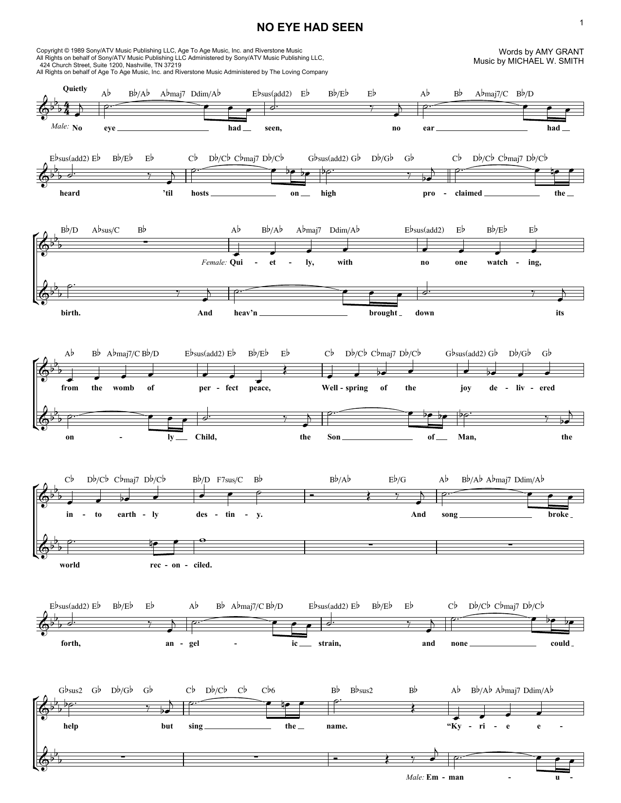 Amy Grant No Eye Had Seen Sheet Music