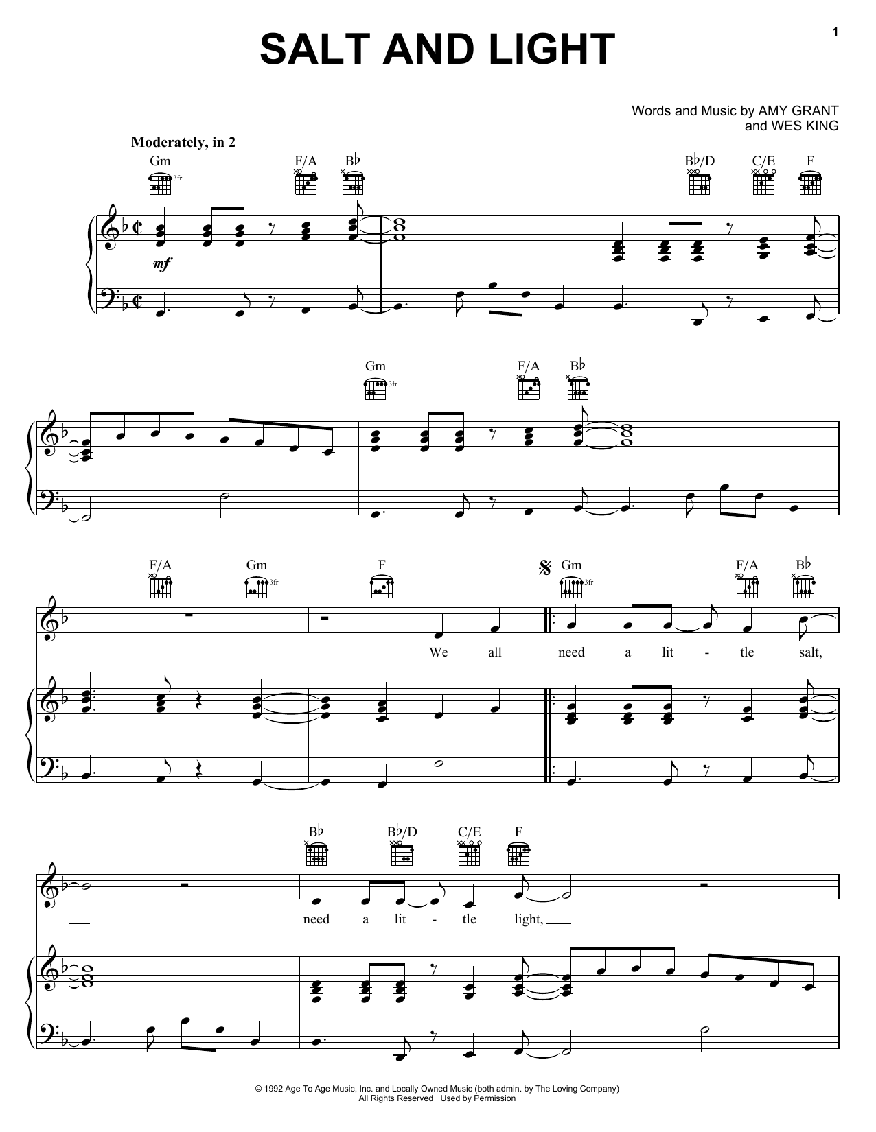 Amy Grant Salt And Light Sheet Music