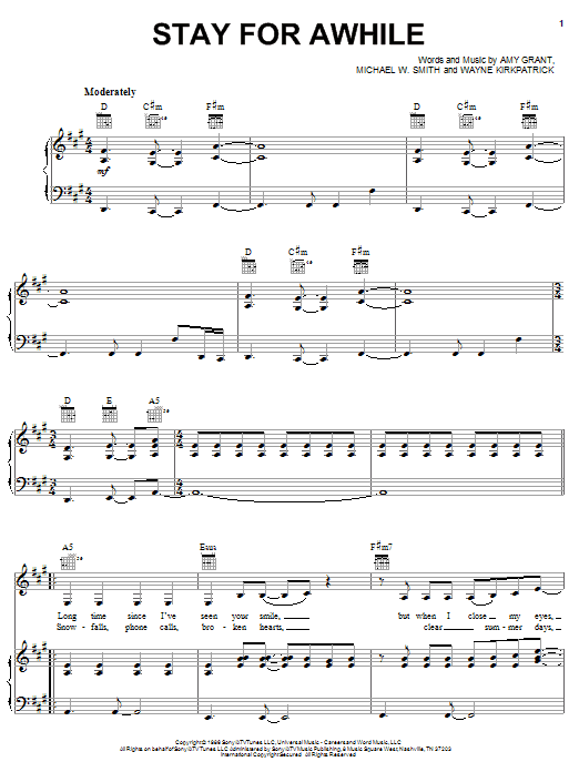 Amy Grant Stay For Awhile Sheet Music