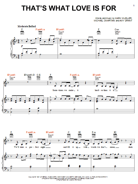 Amy Grant That's What Love Is For Sheet Music