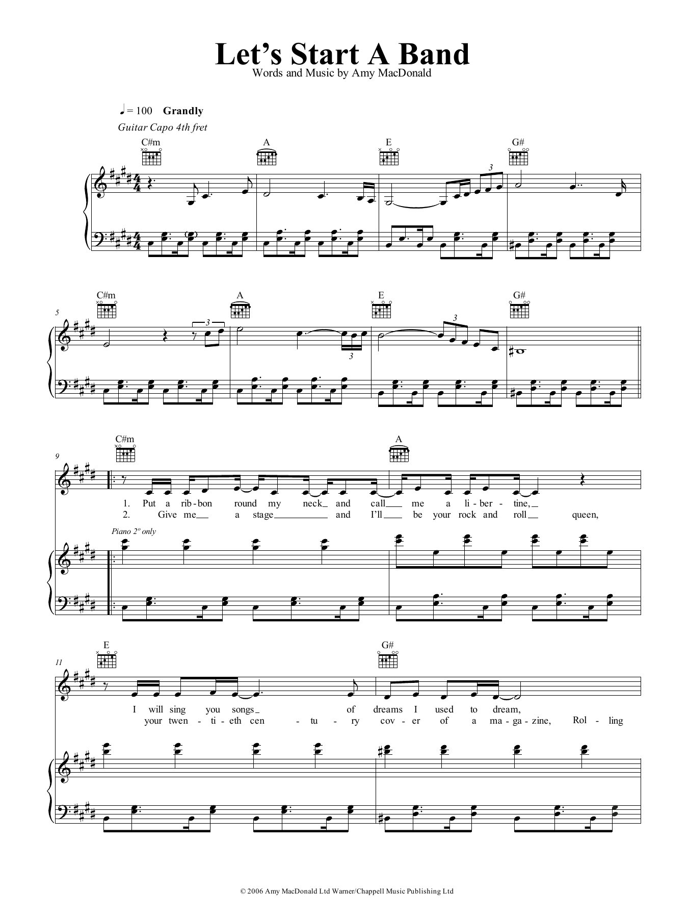 Amy MacDonald Let's Start A Band Sheet Music