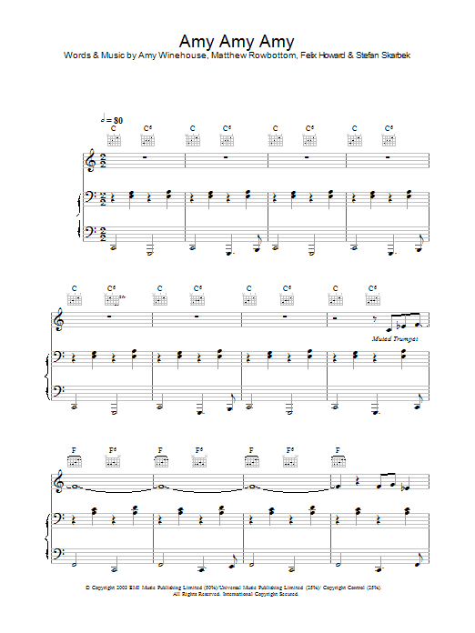 Amy Winehouse Amy Amy Amy Sheet Music