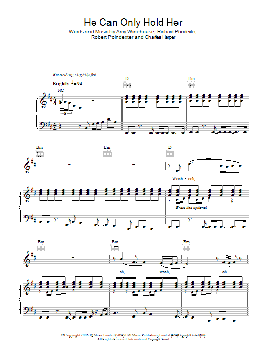 Amy Winehouse He Can Only Hold Her Sheet Music