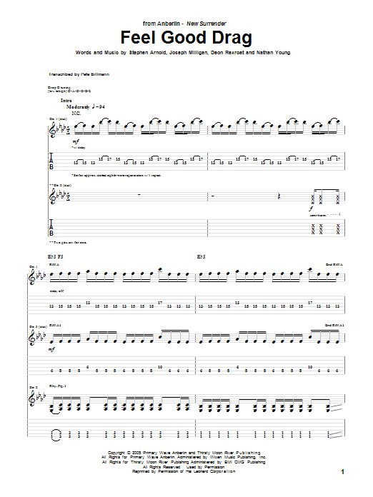 Anberlin Feel Good Drag Sheet Music