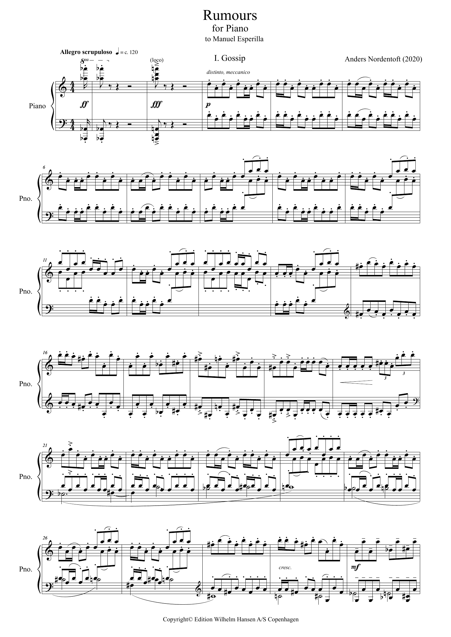 Anders Nordentoft Rumours Sheet Music
