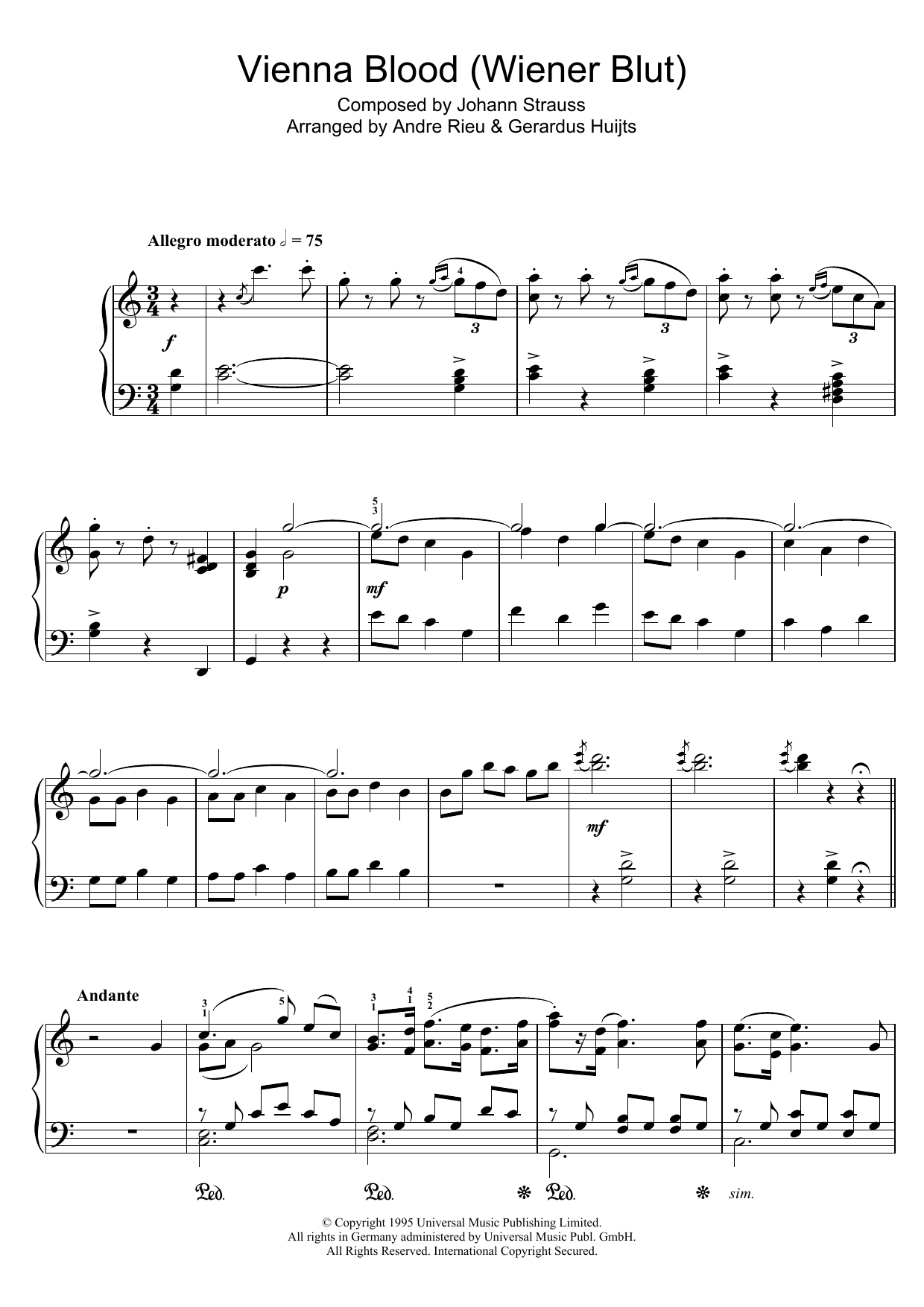 André Rieu Vienna Blood Sheet Music