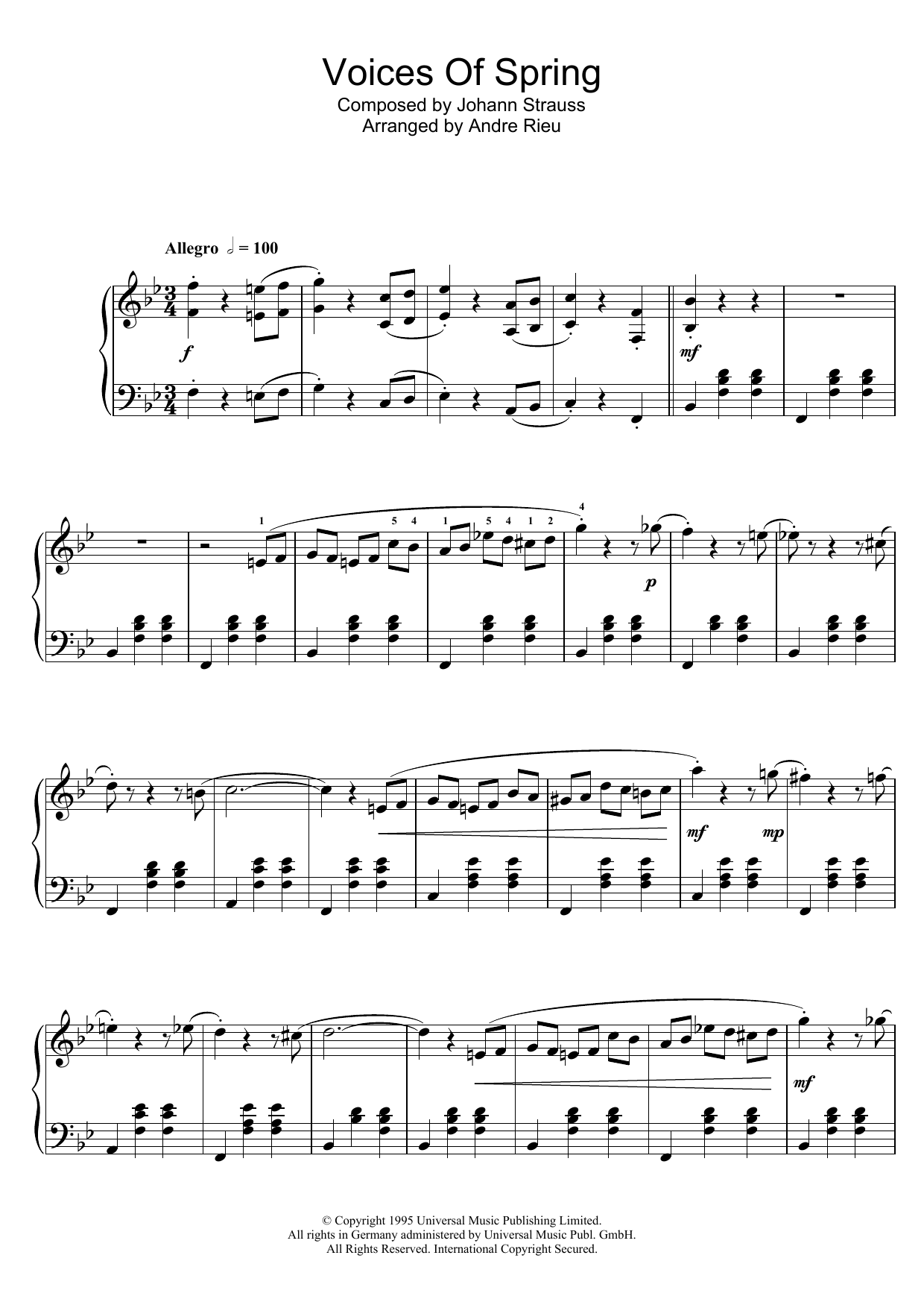 André Rieu Voices Of Spring Sheet Music