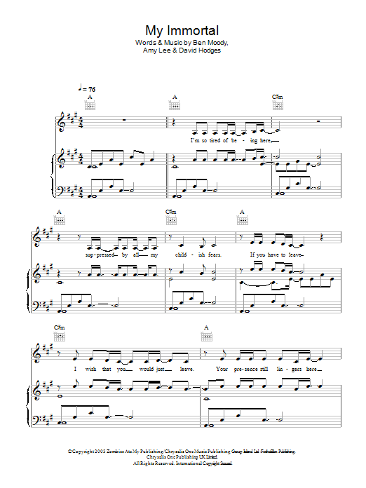 Andrea Begley My Immortal Sheet Music