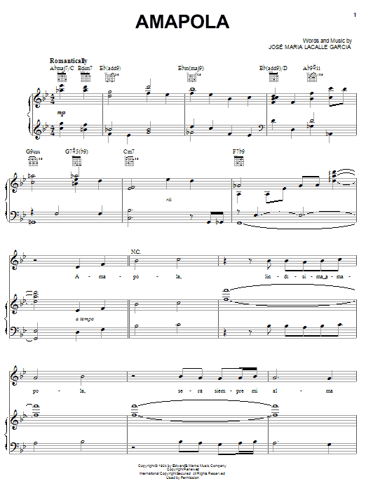 Andrea Bocelli Amapola (Pretty Little Poppy) Sheet Music