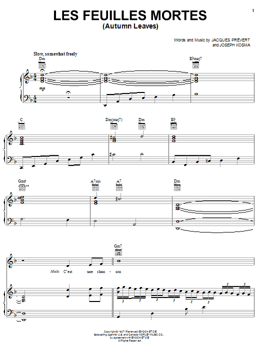 Andrea Bocelli Autumn Leaves Sheet Music