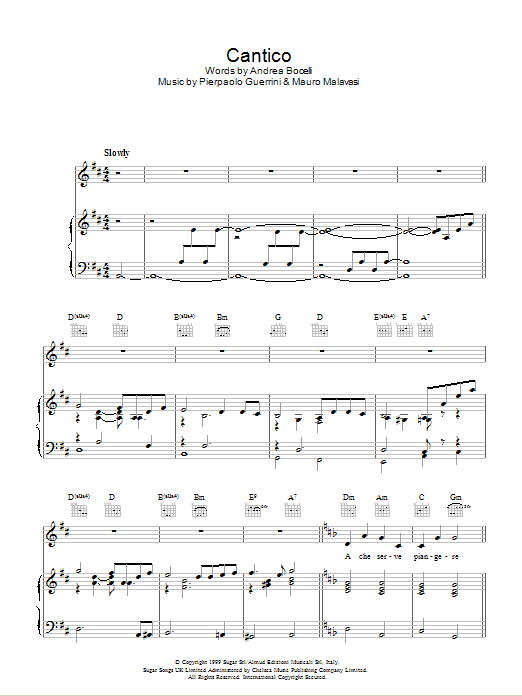 Andrea Bocelli Cantico Sheet Music