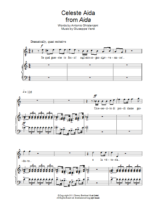 Andrea Bocelli Celeste Aida Sheet Music