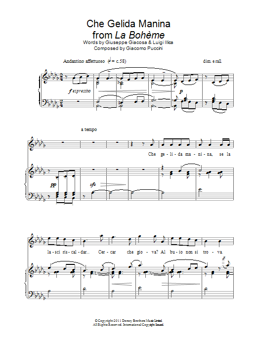 Andrea Bocelli Che Gelida Manina Sheet Music
