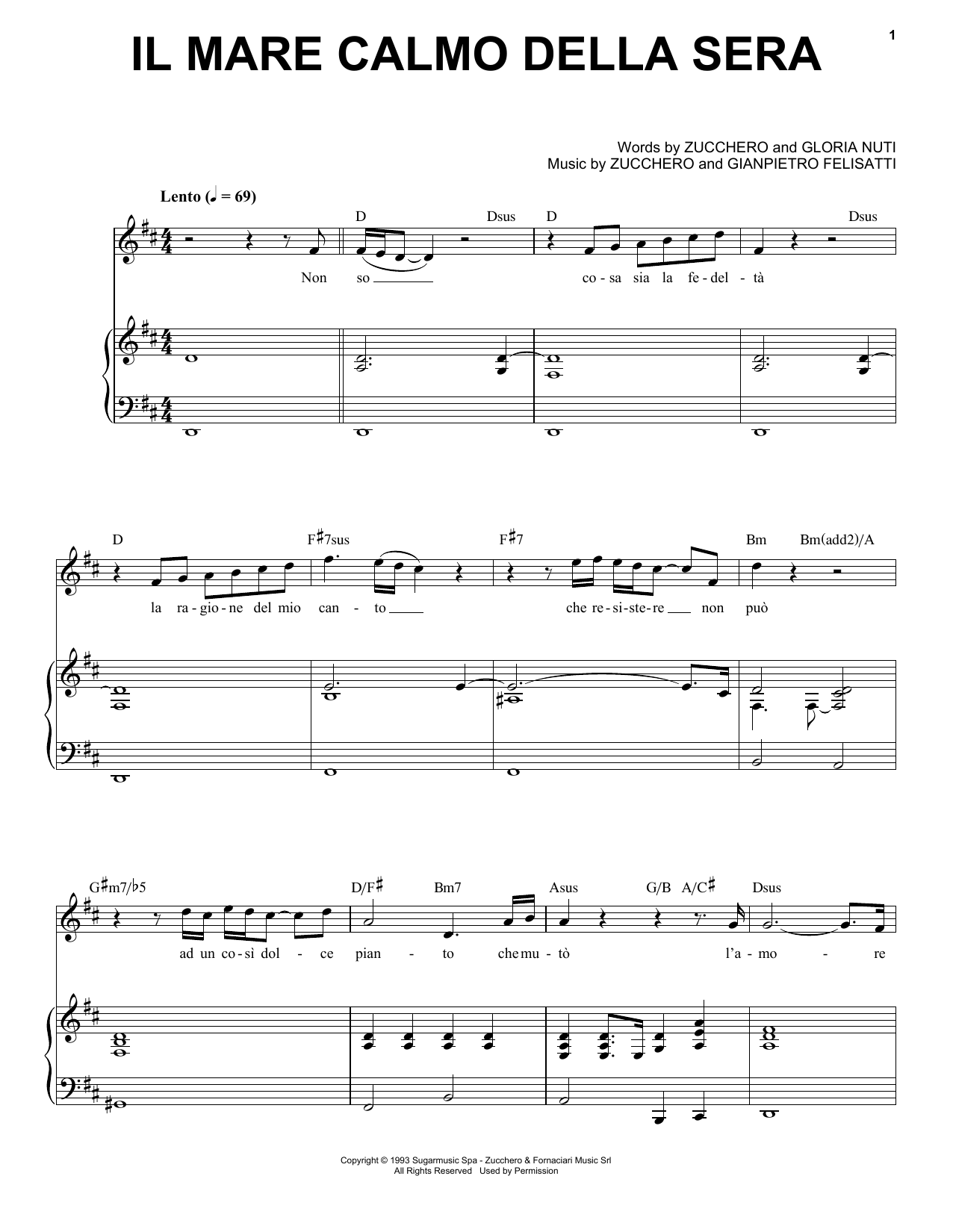 Andrea Bocelli Il Mare Calmo Della Sera Sheet Music