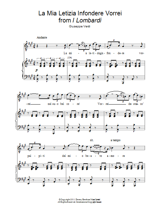 Andrea Bocelli La Mia Letizia Infondere Vorrei Sheet Music