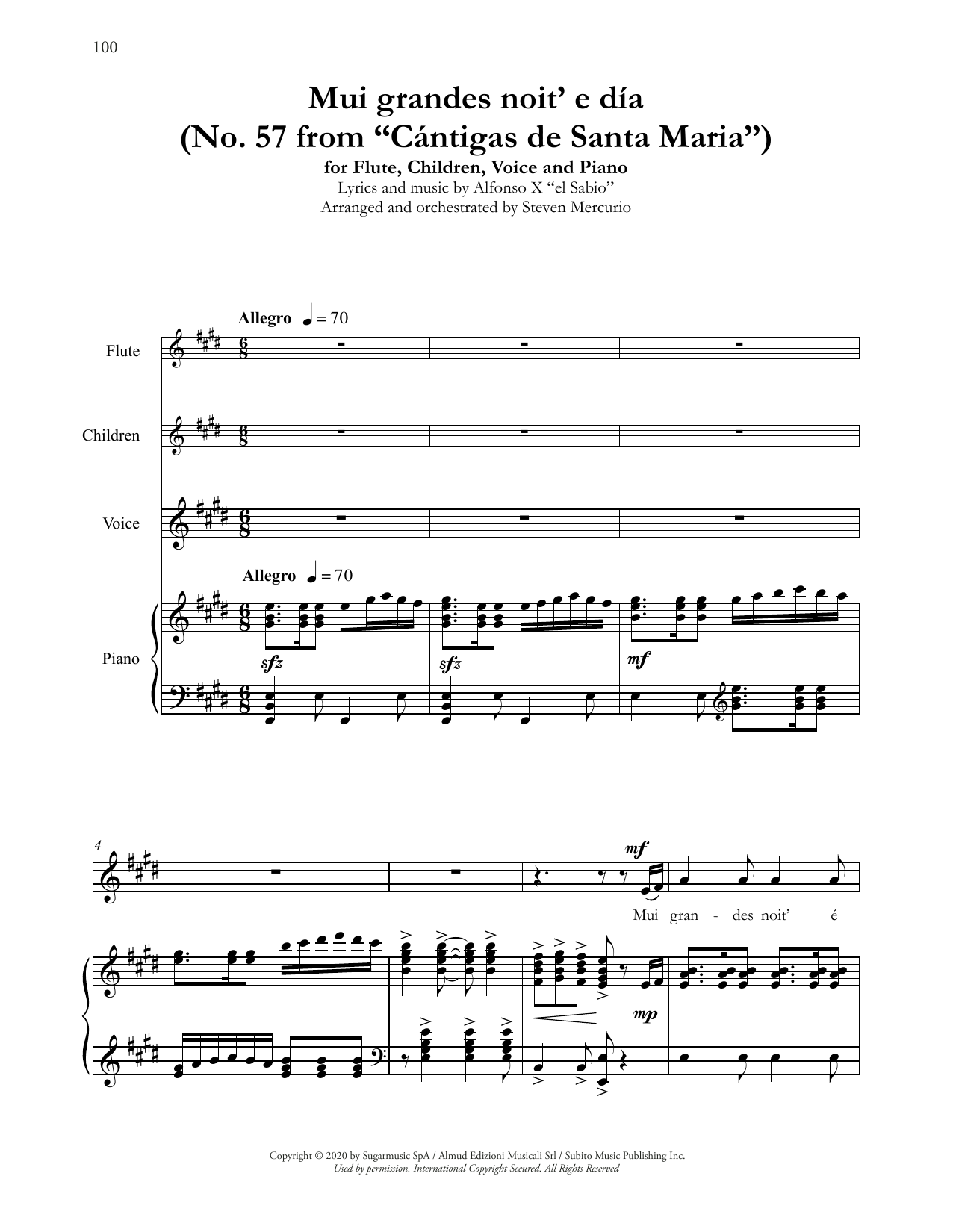 Andrea Bocelli Mui grandes noit' e día (No. 57 from Cántigas de Santa Maria) (arr. Steven Mer Sheet Music