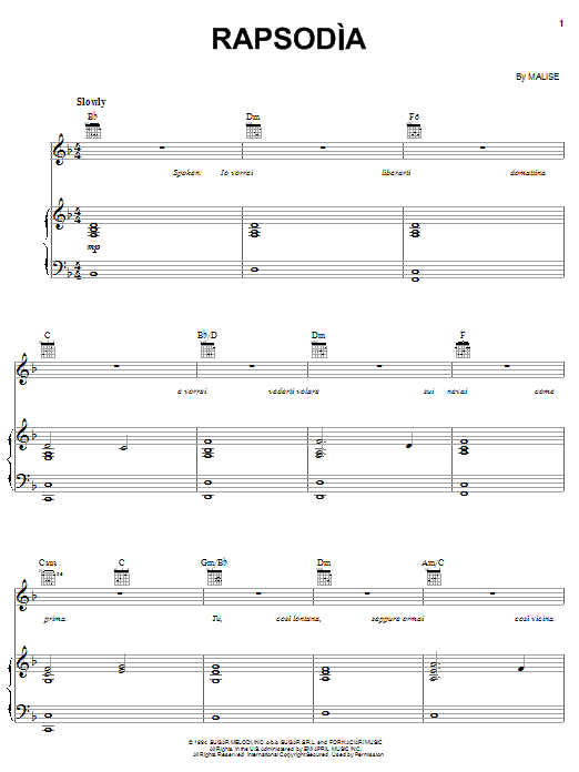 Andrea Bocelli Rapsodia Sheet Music