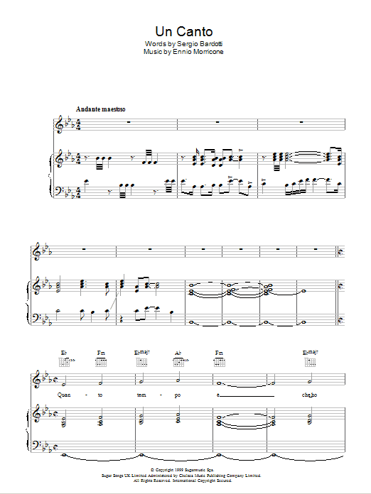 Andrea Bocelli Un Canto Sheet Music