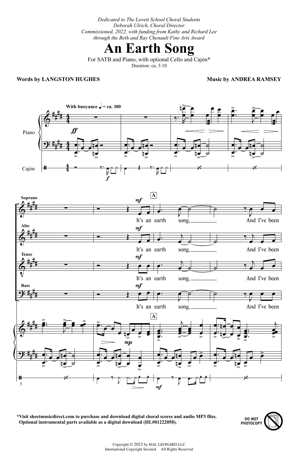 Andrea Ramsey An Earth Song Sheet Music