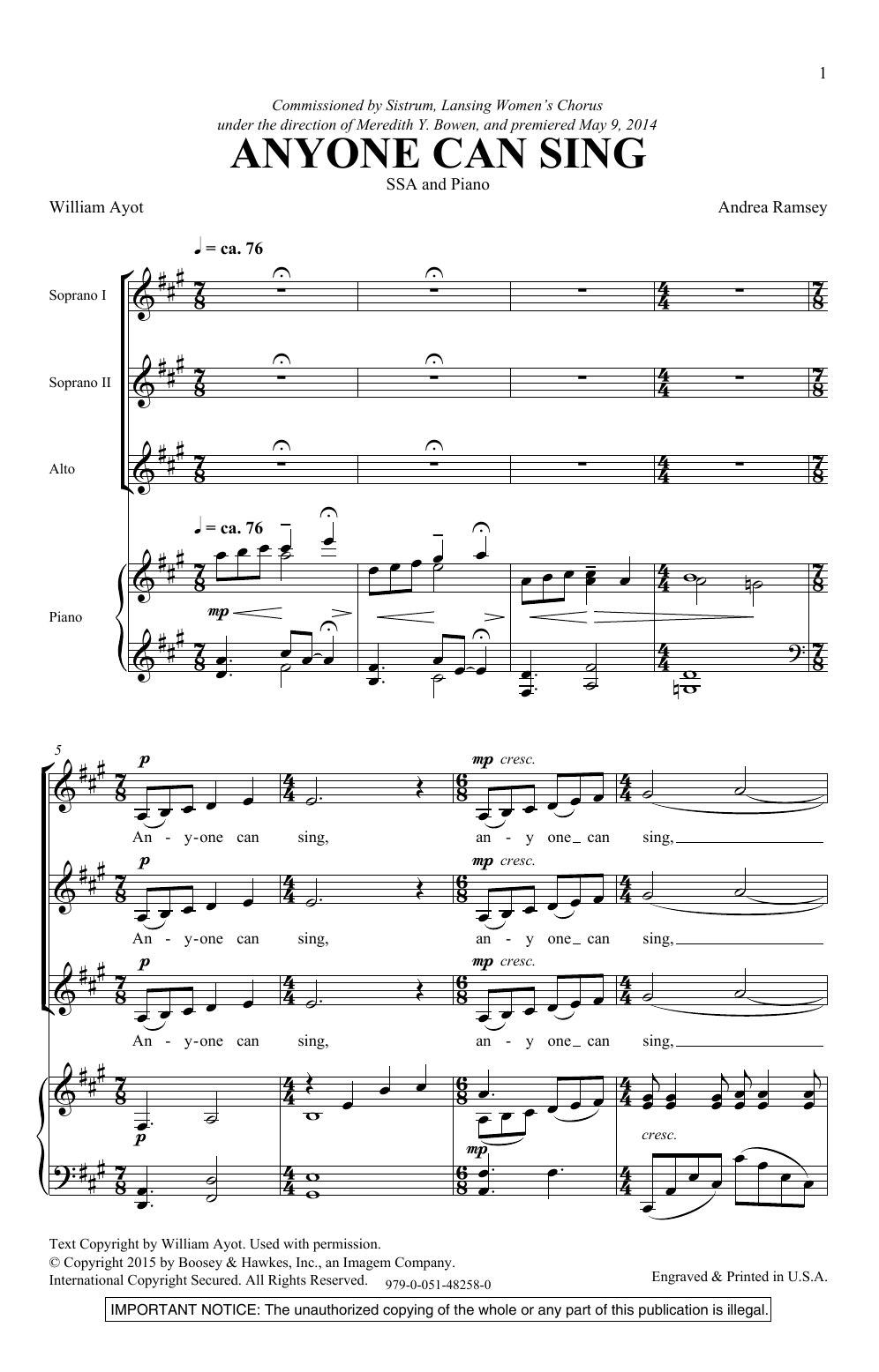 Andrea Ramsey Anyone Can Sing Sheet Music