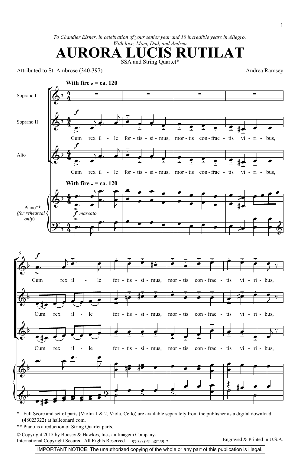 Andrea Ramsey Aurora Lucis Rutilat Sheet Music
