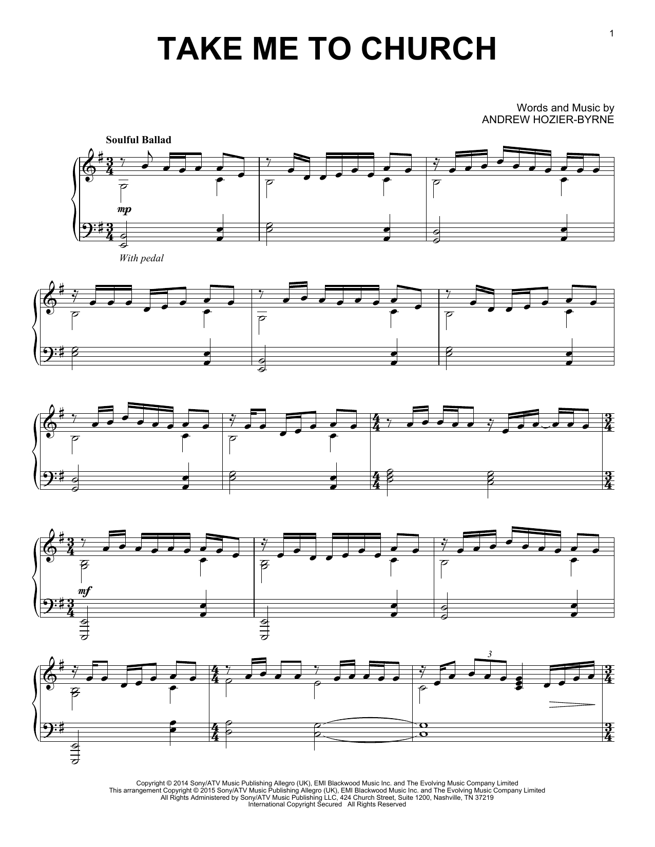 Hozier Take Me To Church Sheet Music