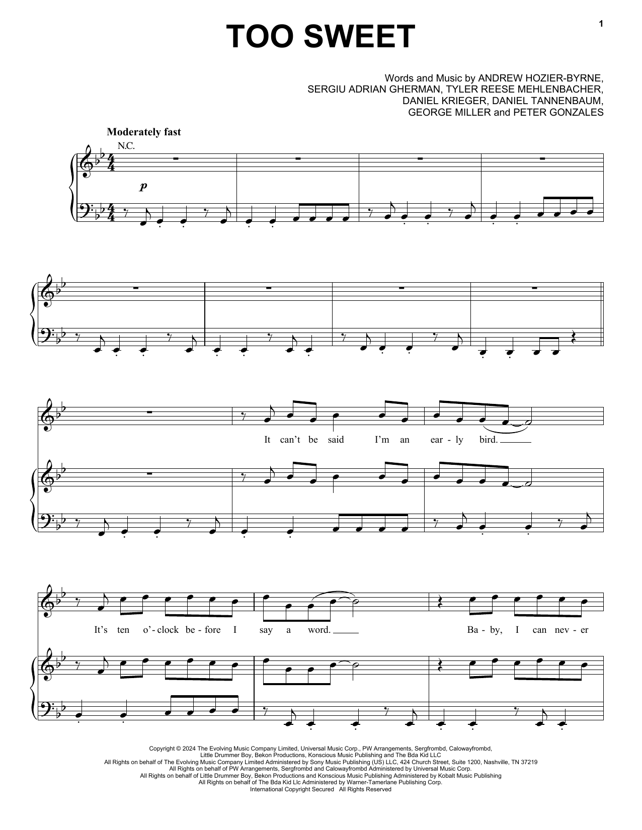 Hozier Too Sweet Sheet Music