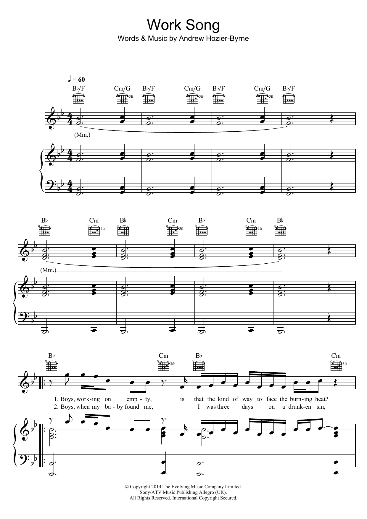 Hozier Work Song Sheet Music