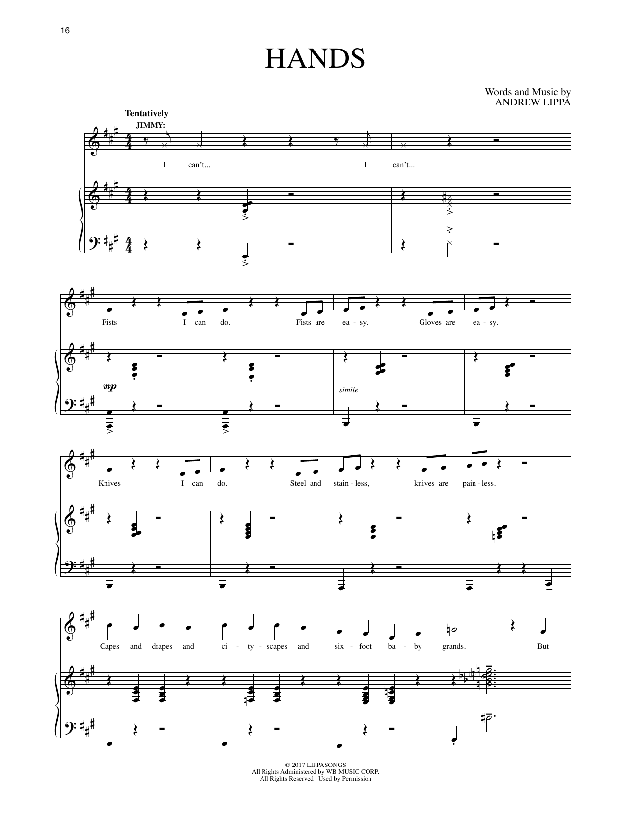 Andrew Lippa Hands (from The Man In The Ceiling) Sheet Music