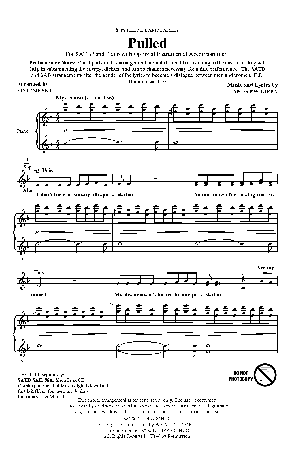 Andrew Lippa Pulled (from The Addams Family) (arr. Ed Lojeski) Sheet Music